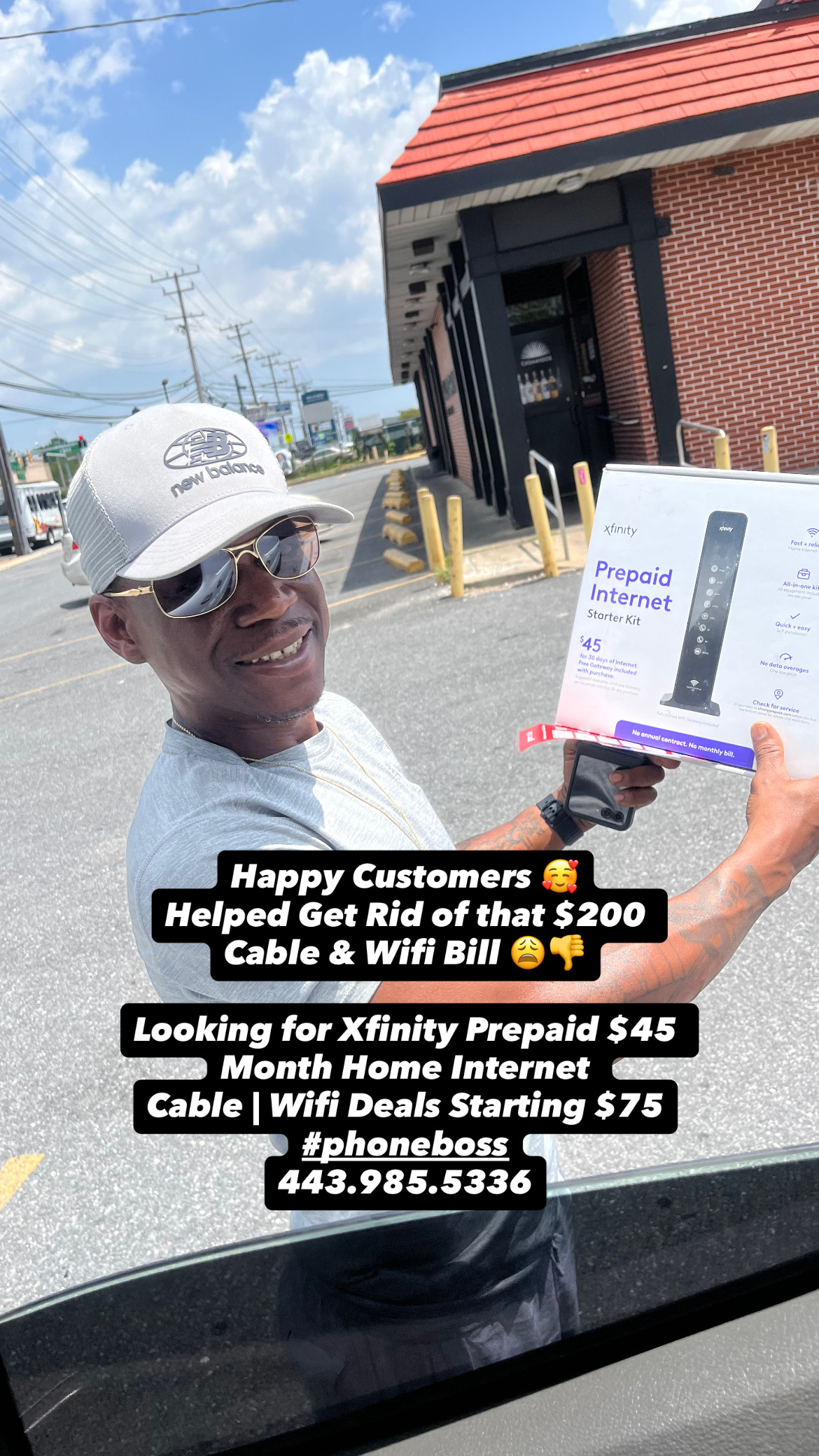 Customer holding prepaid internet equipment