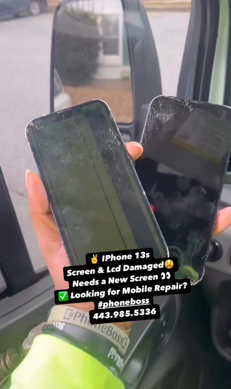 Damaged iPhone screens ready for repair